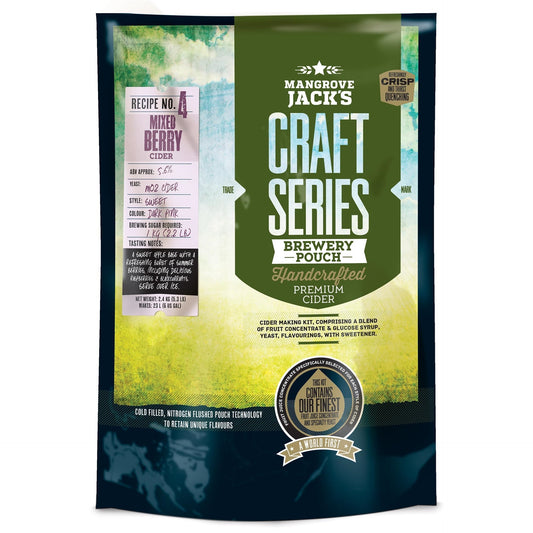 Package of Mangrove Jack's Craft Series of Hard Apple Ciders, Recipe 4, Mixed Berry flavor.