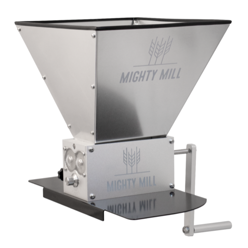 Mighty Mill 3 Roller Grain Mill | Stainless Steel Knurled Rollers | Adjustable Gap Setting | 7 lb Hopper Capacity | Metal Base Included