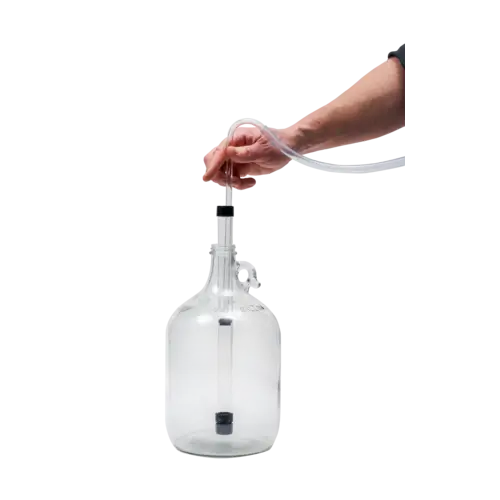 Image showing the Mini Auto-Siphon in use with a 1 gallon glass fermenter.