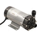Kegland MKII Magnetic Drive Brewing Pump with metallic finish and black high temp plastic connectors on a white background