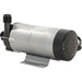 Kegland MKII Magnetic Drive Brewing Pump with metallic finish and black high temp plastic connectors on a white background, back view
