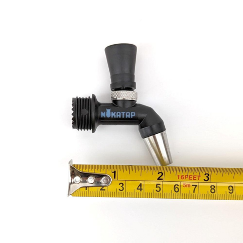 Image of Nukatap Mini beer faucet in Matte Black color, with horizontal measurements.
