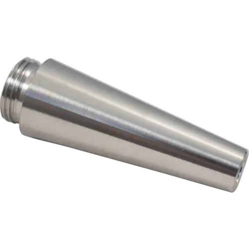 Stainless steel stout faucet adapter for Nukatap and Intertap faucets, side view. 
