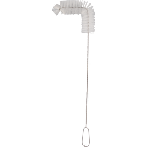 A carboy cleaning brush with a white plastic handle and tapered body with bristles designed to clean carboys.