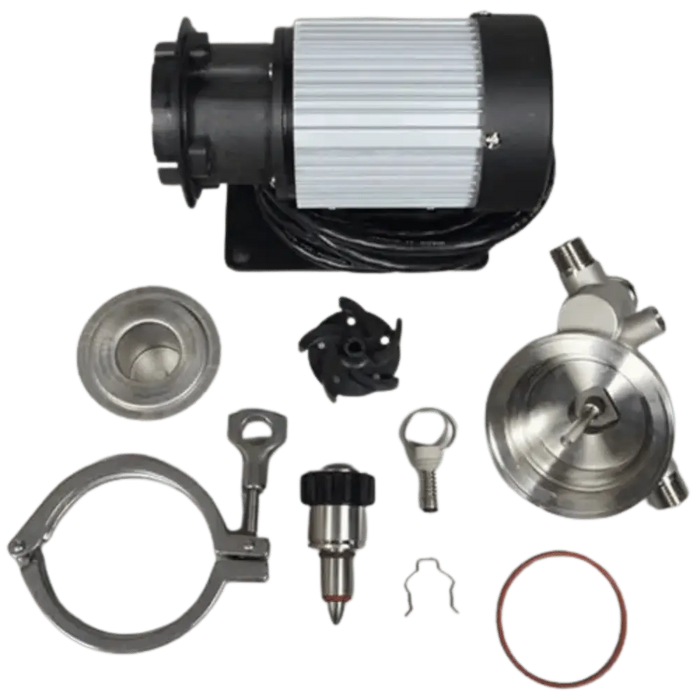 Exploded view of Riptide pump's mechanical parts on a white background