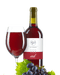Bottle and glass of red wine with grapes representing RJS Cru Select Chilean Malbec.