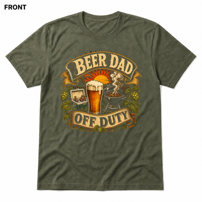 Beer Dad Off Duty Heather Military Green FRONT mockup - SoCal Brewing Supply