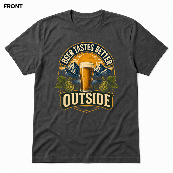 Beer Tastes Better Outside Asphalt front t-shirt mockup - SoCal Brewing Supply