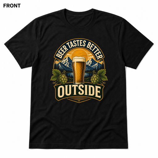 Beer Tastes Better Outside Black front t-shirt mockup - SoCal Brewing Supply