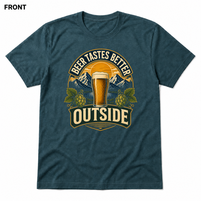 Beer Tastes Better Outside Heather Deep Teal front t-shirt mockup - SoCal Brewing Supply