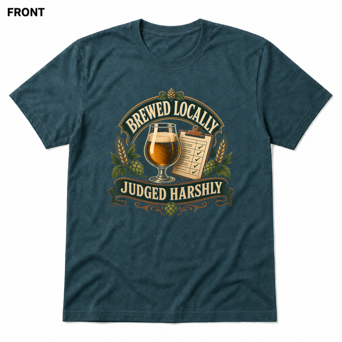 Brewed Locally, Judged Harshly Heather Deep Teal front t-shirt mockup - SoCal Brewing Supply