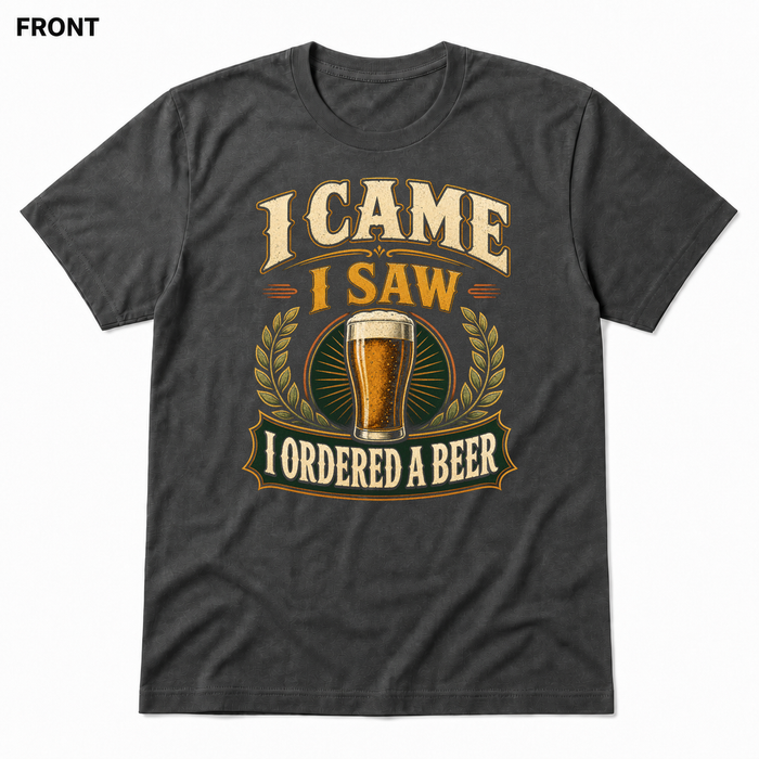 I Came, I Saw, I Ordered a Beer Asphalt front t-shirt mockup - SoCal Brewing Supply