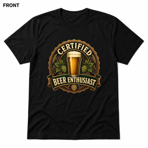 Certified Beer Enthusiast Black front t-shirt mockup - SoCal Brewing Supply