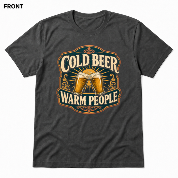 Cold Beer, Warm People Asphalt front t-shirt mockup - SoCal Brewing Supply