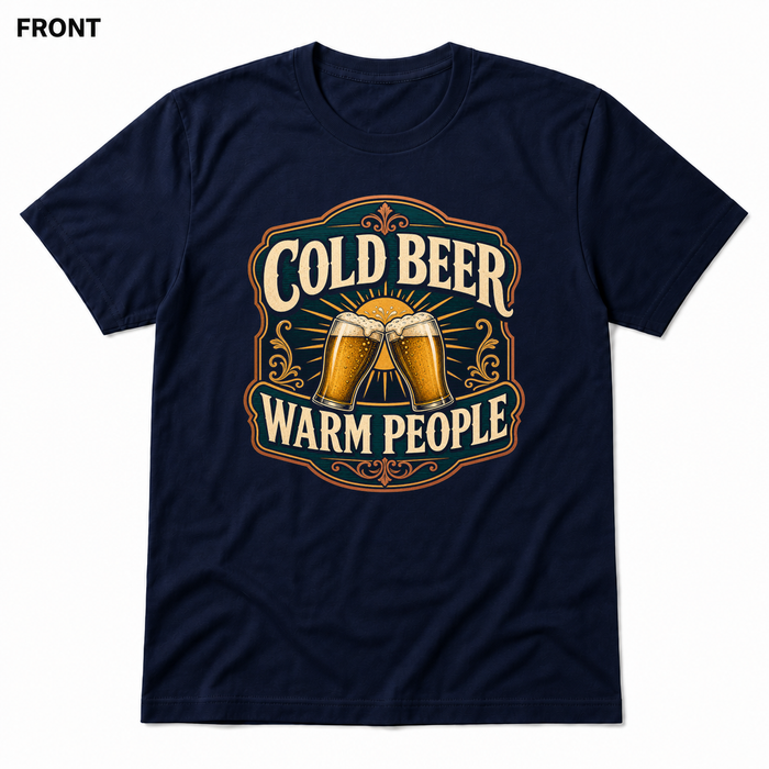 Cold Beer, Warm People Navy front t-shirt mockup - SoCal Brewing Supply
