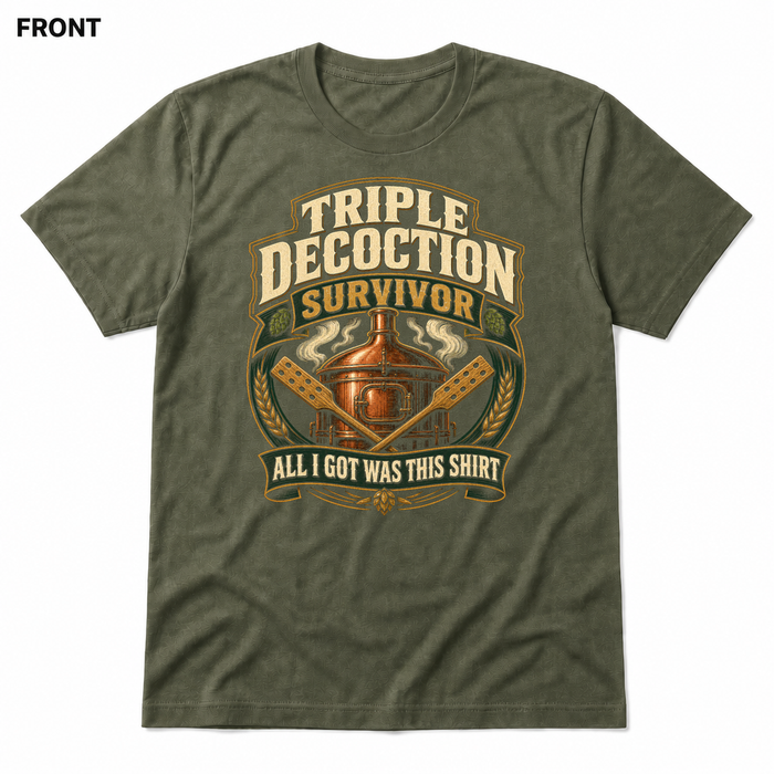 Decoction Support Group Heather Military Green front t-shirt mockup - SoCal Brewing Supply