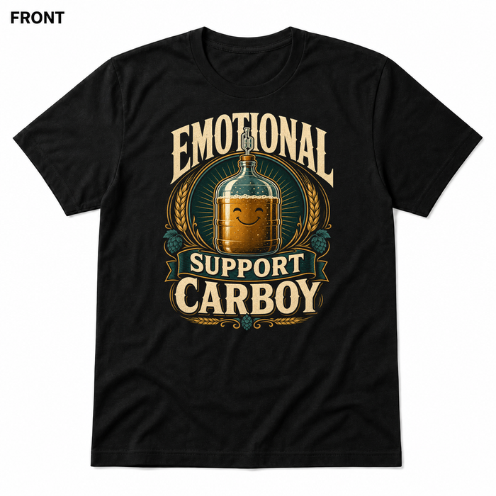Emotional Support Carboy Black front t-shirt mockup - SoCal Brewing Supply