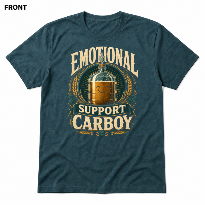 Emotional Support Carboy Heather Deep Teal front t-shirt mockup - SoCal Brewing Supply