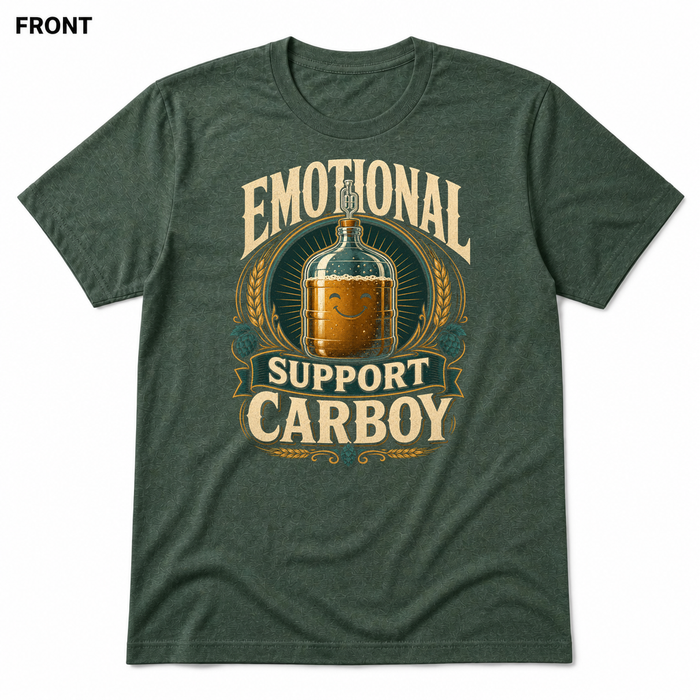Emotional Support Carboy Heather Forest front t-shirt mockup - SoCal Brewing Supply