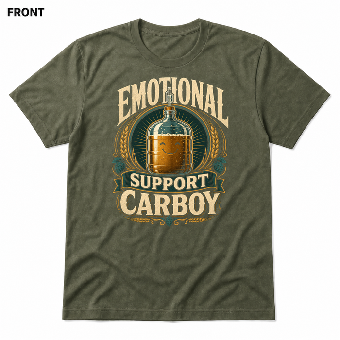 Emotional Support Carboy Heather Military Green front t-shirt mockup - SoCal Brewing Supply