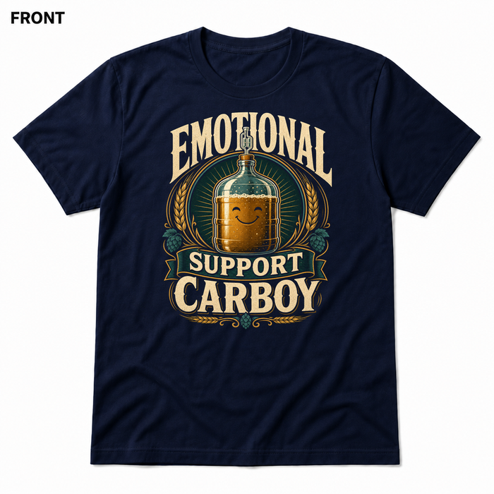 Emotional Support Carboy Navy front t-shirt mockup - SoCal Brewing Supply