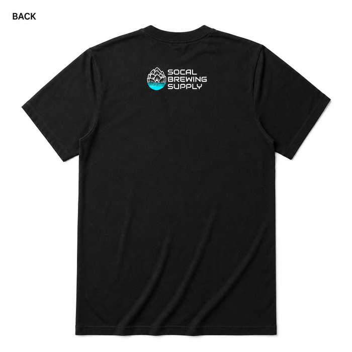I Forgot to Sanitize t-shirt back view with SoCal Brewing Supply logo, square white background