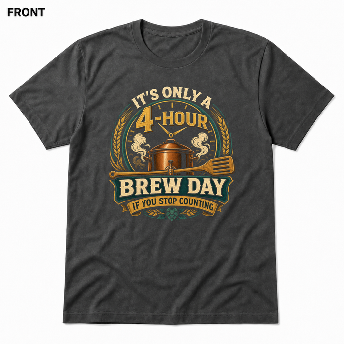 Four-Hour Brew Day Asphalt front t-shirt mockup - SoCal Brewing Supply
