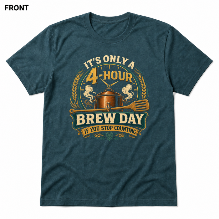 Four-Hour Brew Day Heather Deep Teal front t-shirt mockup - SoCal Brewing Supply