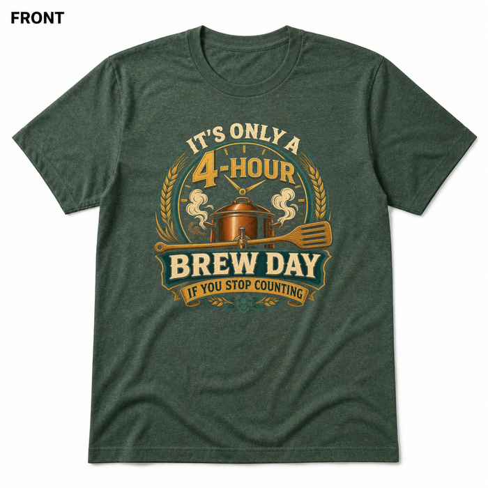 Four-Hour Brew Day Heather Forest front t-shirt mockup - SoCal Brewing Supply