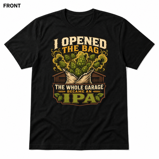 Garage Became an IPA Black front t-shirt mockup - SoCal Brewing Supply