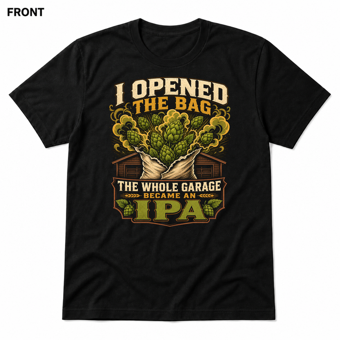 Garage Became an IPA Black front t-shirt mockup - SoCal Brewing Supply