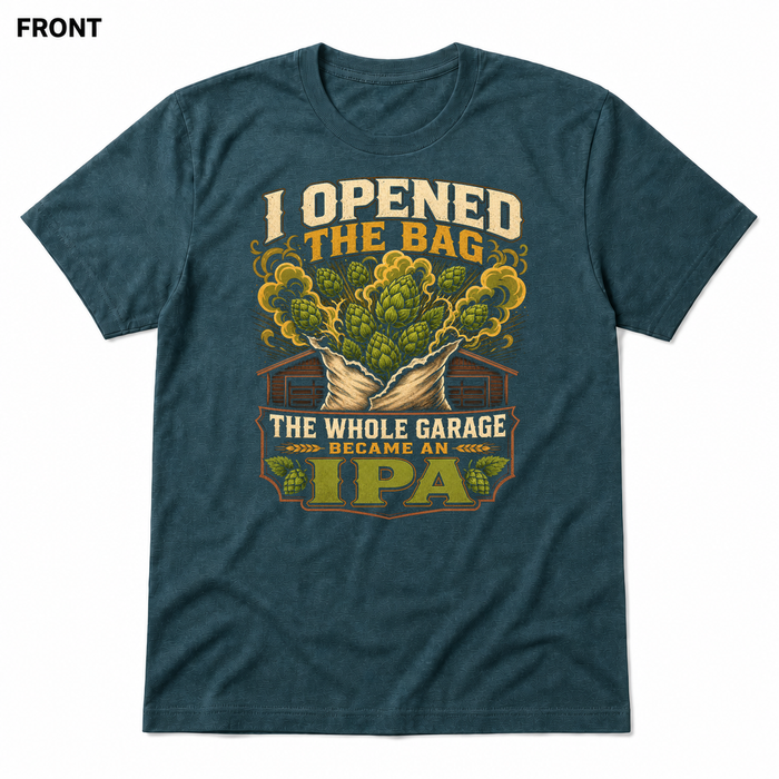 Garage Became an IPA Heather Deep Teal front t-shirt mockup - SoCal Brewing Supply