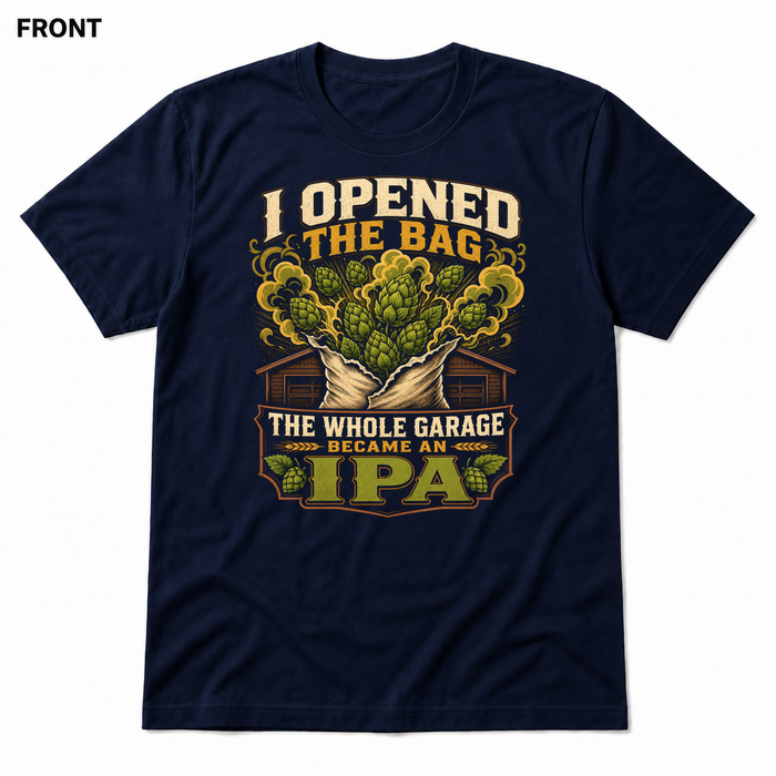 Garage Became an IPA Navy front t-shirt mockup - SoCal Brewing Supply