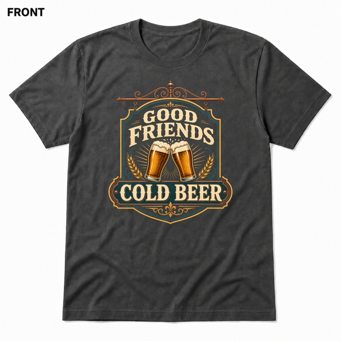 Good Friends, Cold Beer Asphalt front t-shirt mockup - SoCal Brewing Supply