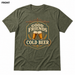 Good Friends, Cold Beer Heather Military Green front t-shirt mockup - SoCal Brewing Supply