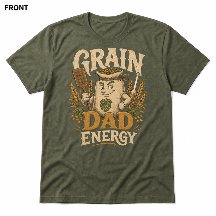 Grain Dad Energy Heather Military Green front t-shirt mockup - SoCal Brewing Supply