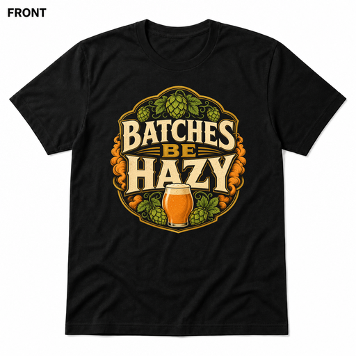 Hazy Batches Black front t-shirt mockup - SoCal Brewing Supply