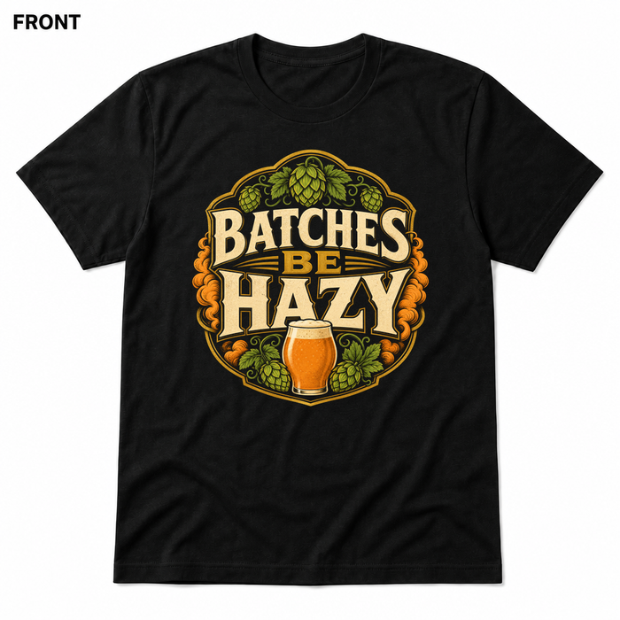 Hazy Batches Black front t-shirt mockup - SoCal Brewing Supply