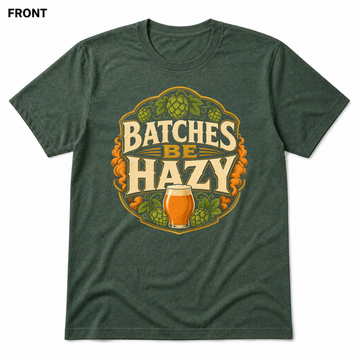 Hazy Batches Heather Forest front t-shirt mockup - SoCal Brewing Supply