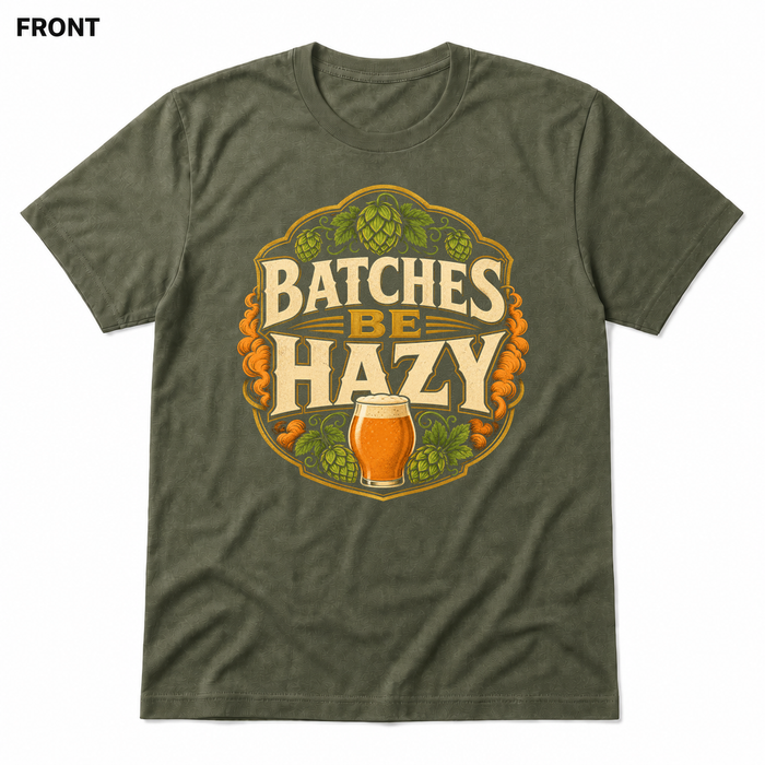 Hazy Batches Heather Military Green front t-shirt mockup - SoCal Brewing Supply