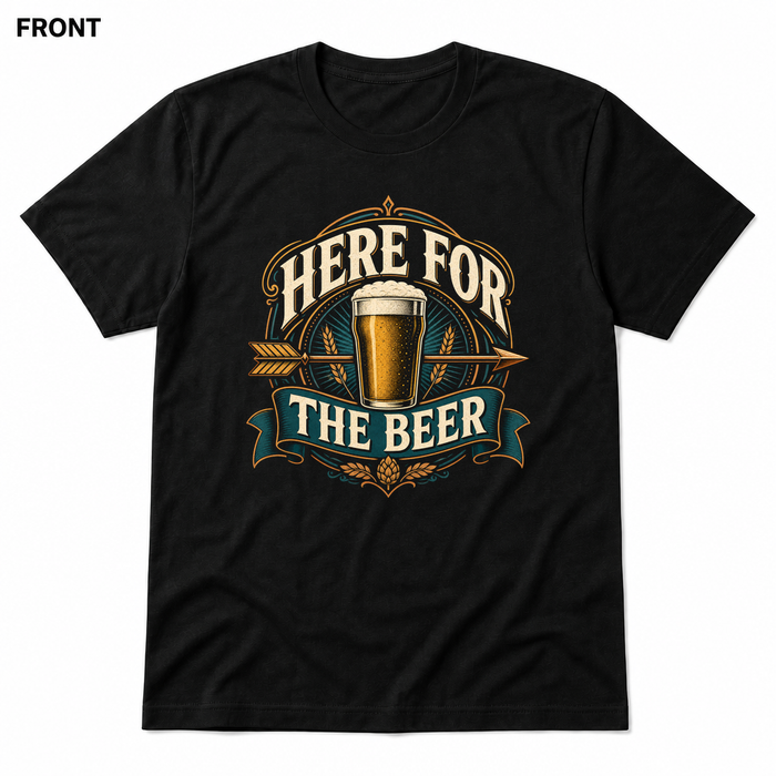 Here for the Beer Black front t-shirt mockup - SoCal Brewing Supply