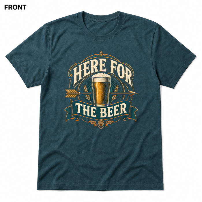 Here for the Beer Heather Deep Teal front t-shirt mockup - SoCal Brewing Supply