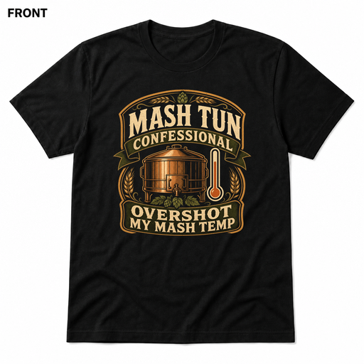 Mash Tun Confessional Black front t-shirt mockup - SoCal Brewing Supply