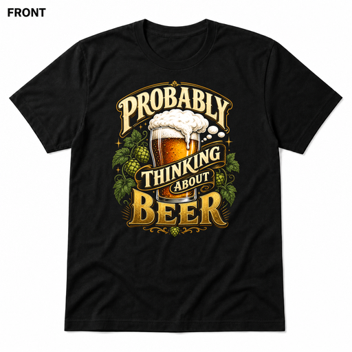 Probably Thinking About Beer Black FRONT mockup - SoCal Brewing Supply