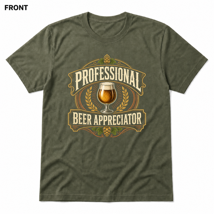 Professional Beer Appreciator Heather Military Green front t-shirt mockup - SoCal Brewing Supply