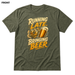 Running Late, Bringing Beer Heather Military Green front t-shirt mockup - SoCal Brewing Supply