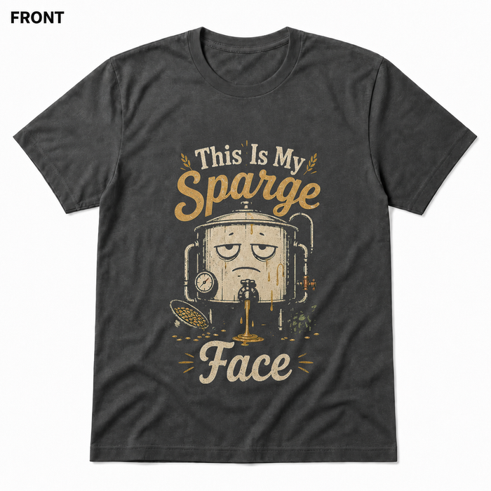 This Is My Sparge Face Soft Homebrew T-Shirt FRONT view in Asphalt on square white background