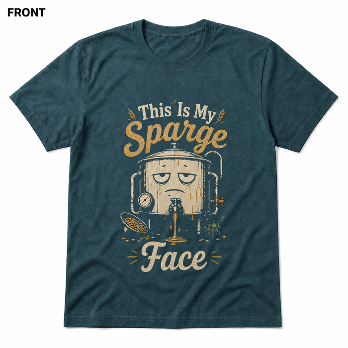 This Is My Sparge Face Soft Homebrew T-Shirt FRONT view in Heather Deep Teal on square white background