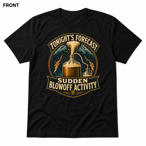 Sudden Blowoff Activity Black front t-shirt mockup - SoCal Brewing Supply