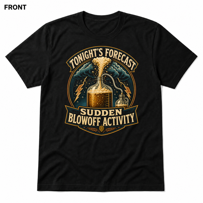 Sudden Blowoff Activity Black front t-shirt mockup - SoCal Brewing Supply